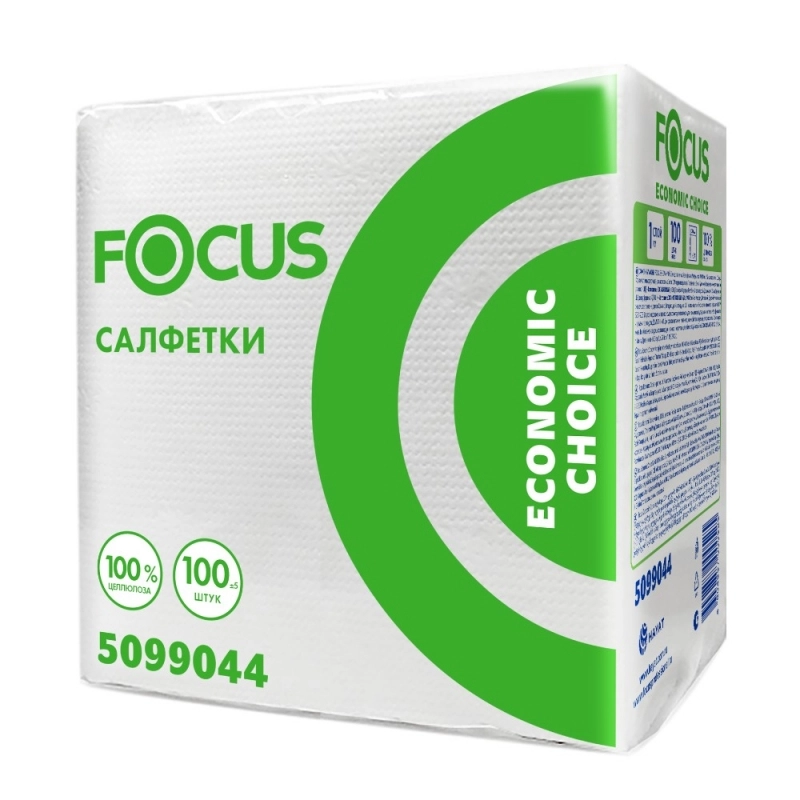 Салфетки бумажные  Focus Eco 24*24см, 1 слой, цв.белый, 100 листов