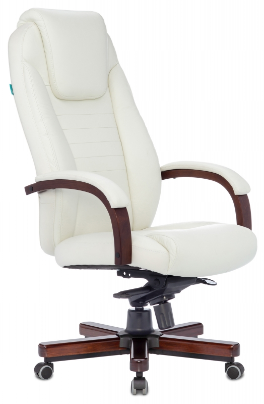Кресло д/руководителя Бюрократ T-9923WALNUT нат. кожа, слоновая кость, крестов. металл/дерево