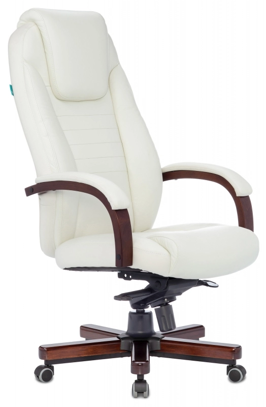 Кресло д/руководителя Бюрократ T-9923WALNUT нат. кожа, слоновая кость, крестов. металл/дерево