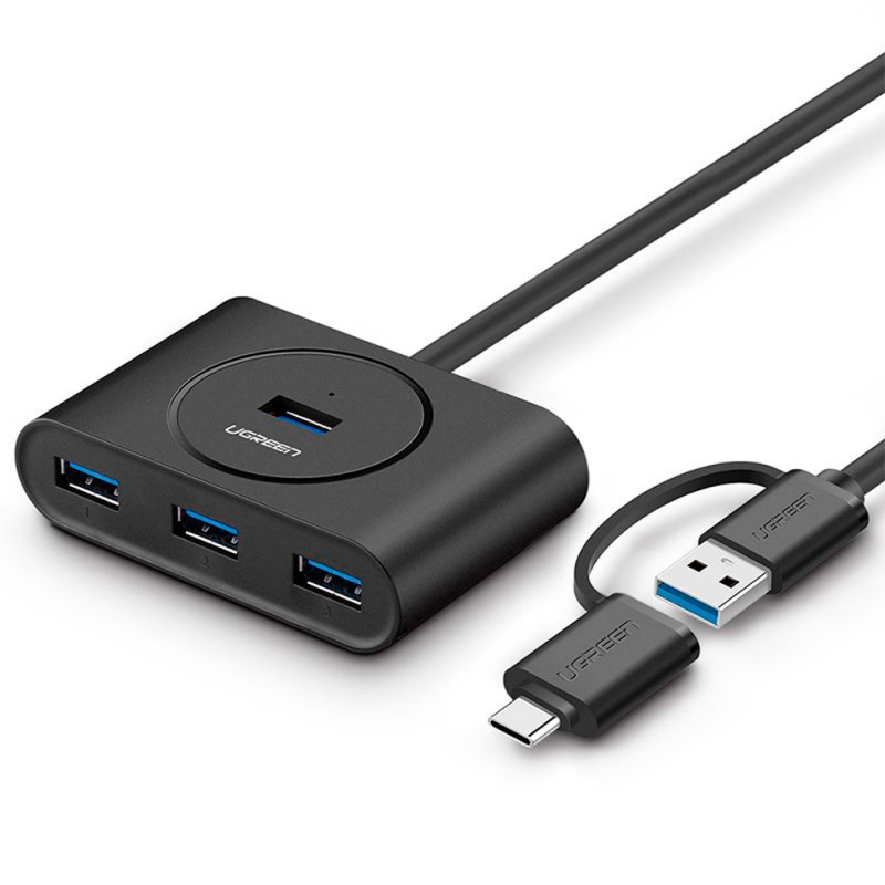 комп. USB HUB UGREEN USB 3.0 + USB-C Port, Hub 1 m CR113 (Black) (40850)