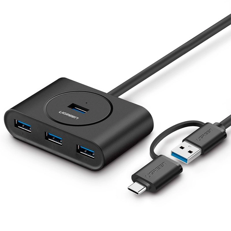 комп. USB HUB UGREEN USB 3.0 + USB-C Port, Hub 1 m CR113 (Black) (40850)