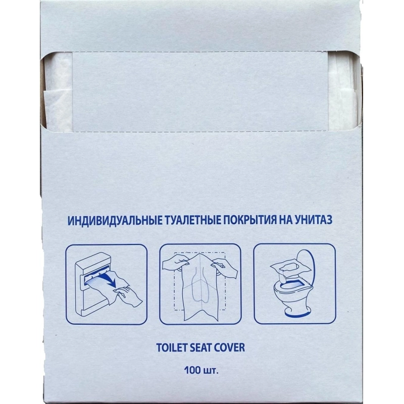 Покрытия бумажные индивидуальные на унитаз 1/4 сложение, 100 шт/упак
