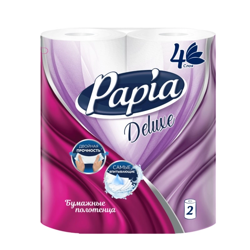 Полотенца бумажные  Papia Deluxe в рулонах, 13,2м, 4 слоя, 2 рул, 100% целлюлоза