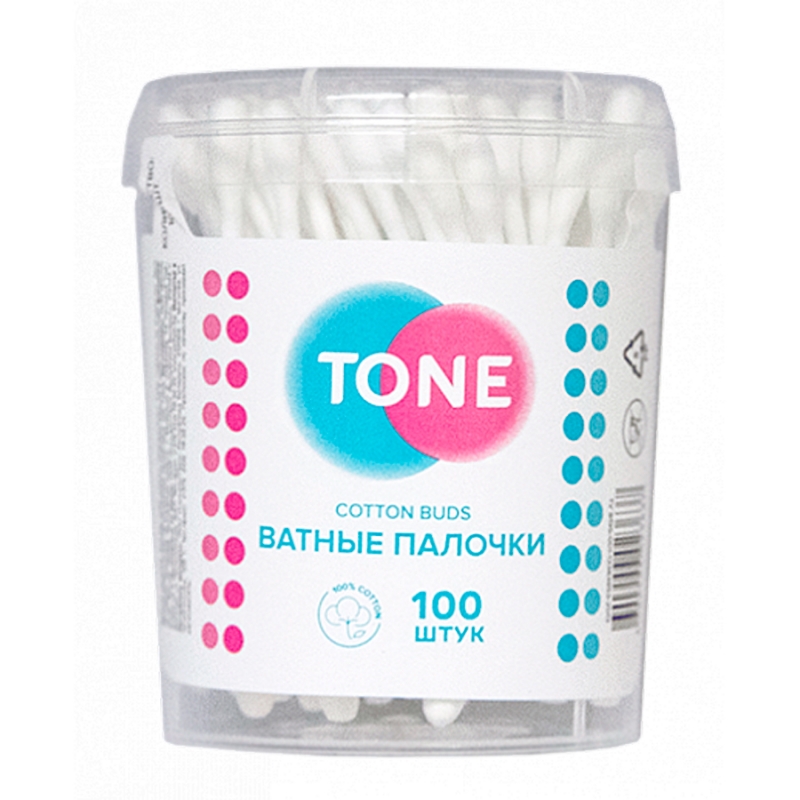 Ватные палочки TONE 100шт/уп в стакане круглом