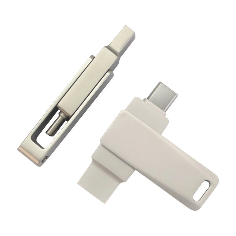 Карта памяти USB Flash 3.0 32 Gb СК-046 TypeA/TypeC Dual, метал, серебристый