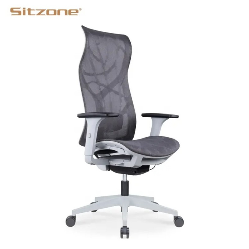 Кресло д/руководителя SitZone CH-283A-HS-P1 сетка, серый, крестов. пластик, корпус белый, регулир. подлокотн., слайдер 