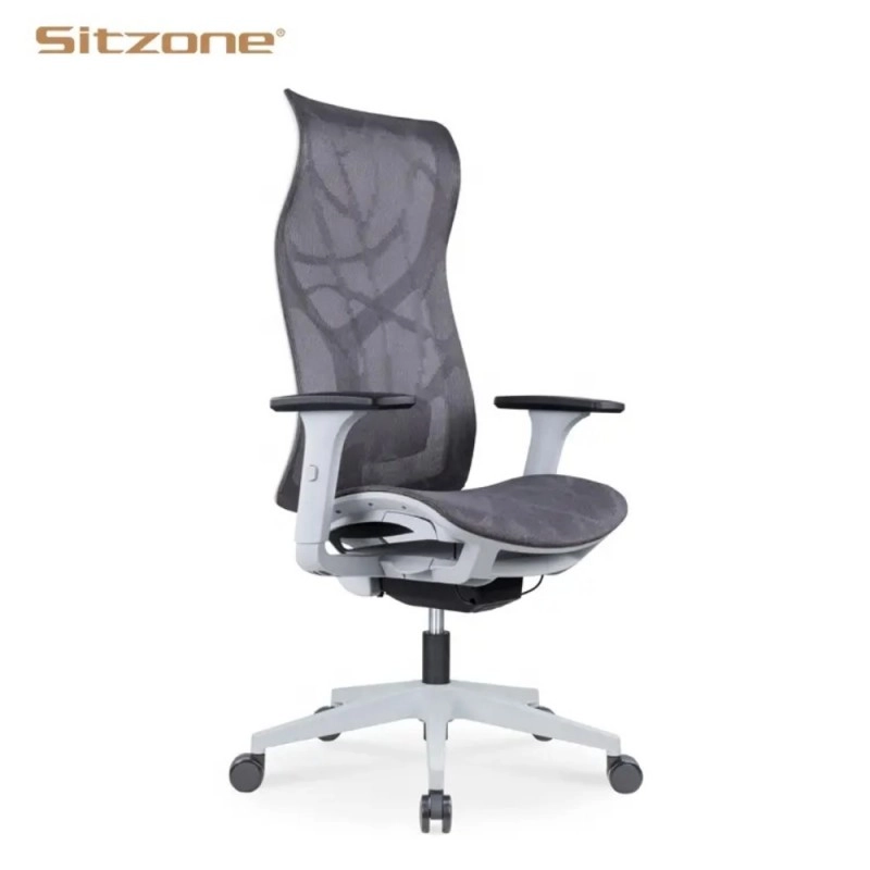 Кресло д/руководителя SitZone CH-283A-HS-P1 сетка, серый, крестов. пластик, корпус белый, регулир. подлокотн., слайдер 