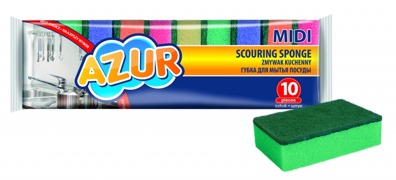 Губка кухонная для мытья посуды Azur Midi 80*50*25 мм, 10шт/уп.