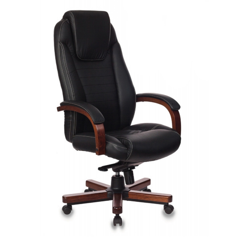 Кресло д/руководителя Бюрократ T-9923WALNUT нат. кожа, черный, крестов. металл/дерево