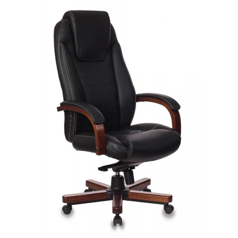 Кресло д/руководителя Бюрократ T-9923WALNUT нат. кожа, черный, крестов. металл/дерево