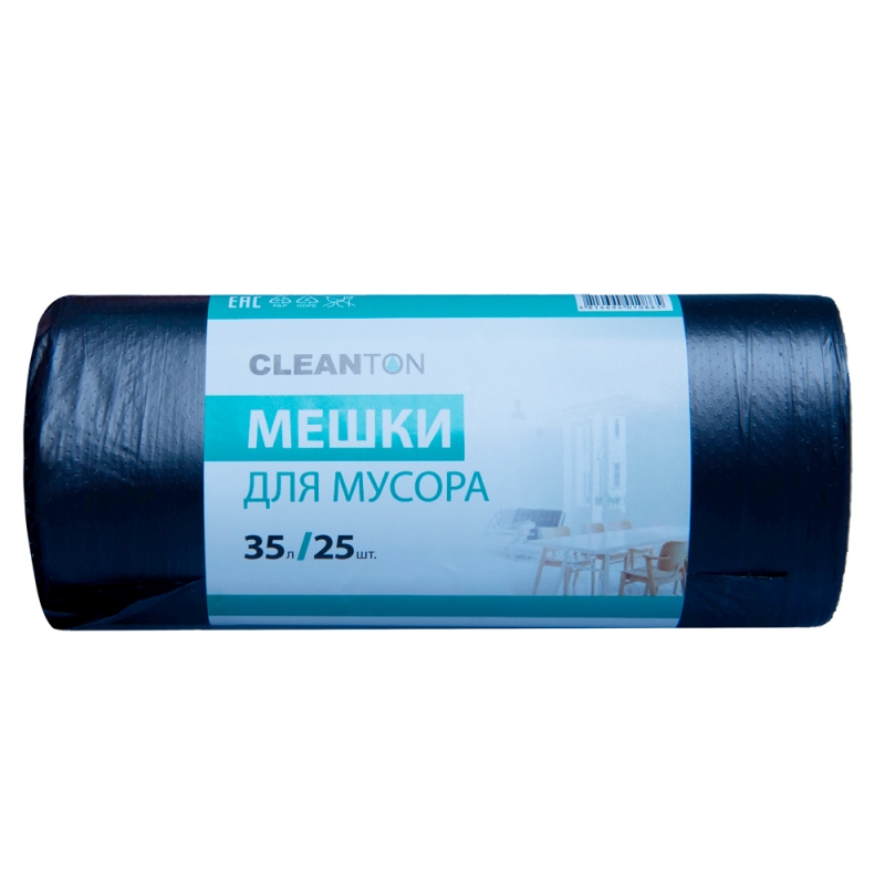 Мешки для мусора 35л 25шт/рулон ПНД Cleanton 10мкм 48*56см цв.черный