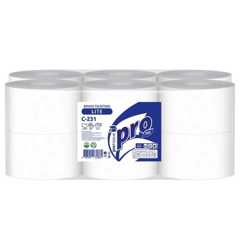 Бумага туалетная  PROtissue 200м, 1 слой, 100% целлюлоза
