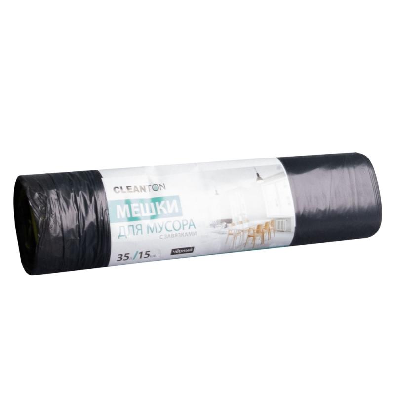 Мешки для мусора 35л 15шт/рулон ПВД Cleanton 22мкм 51,5*53см цв.черный, с завязками