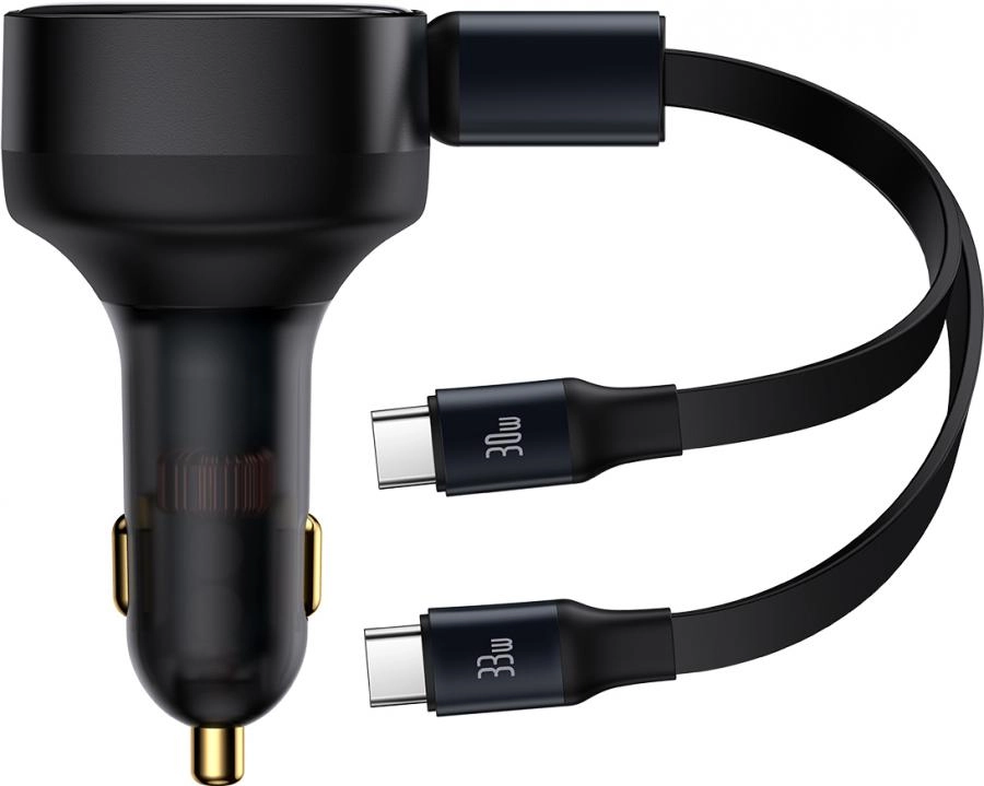 Автомобильное зарядное Baseus Enjoyment Retractable 2-in-1+C 33W Black (C00035500111-00)
