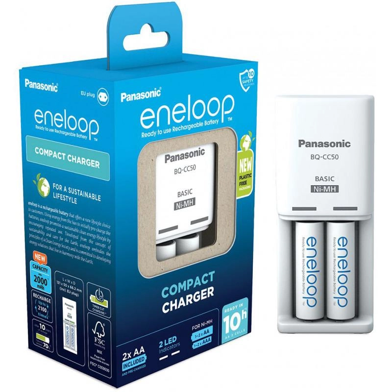 Аккумулятор с зарядным устройством Panasonic Eneloop BQ-CC50/2xBK-3MCCE Compact Charger (K-KJ50MCD20E)