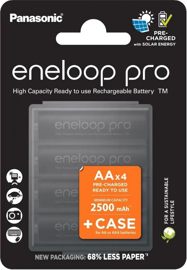 Аккумулятор Panasonic Eneloop Pro AA 2500mAh (BK-3HCDE/4CP+case)