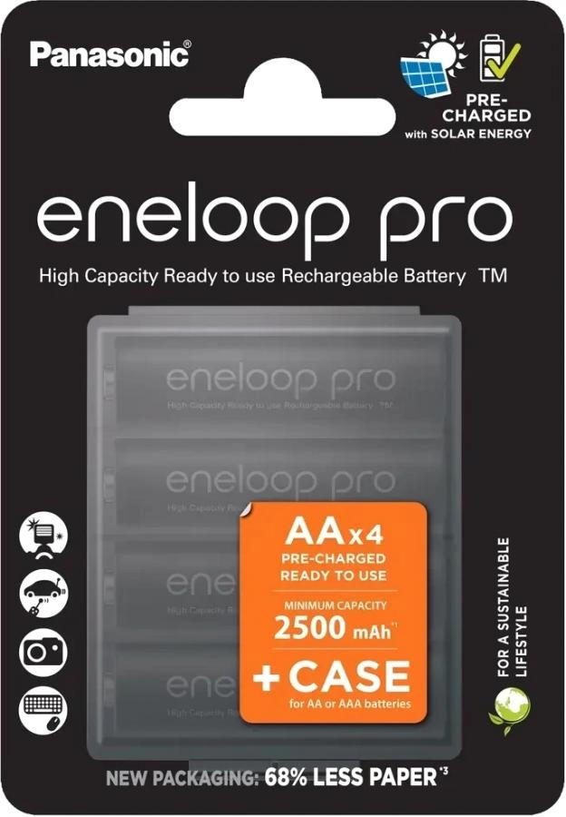 Аккумулятор Panasonic Eneloop Pro AA 2500mAh (BK-3HCDE/4CP+case)