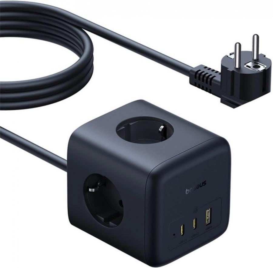 Удлинитель Baseus 00082100123-00 EnerFill FA11 Cube Power Strip 3AC+1U+1C 67W 1.5m EU Cosmic Black (EFMF67-EU)