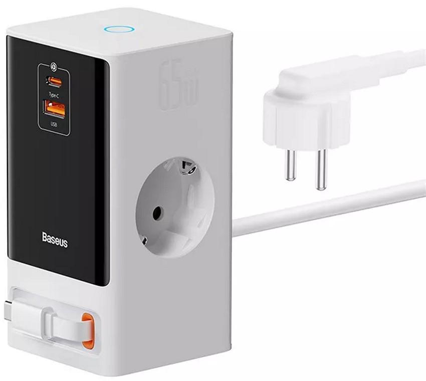 Удлинитель Baseus PSLR000602 PowerCombo Digital PowerStrip 2AC+1U+1C+Retractable-C 65W Smart Version with 1.5m power cord EU Glacier White (CCGAN65-SS2ACE)