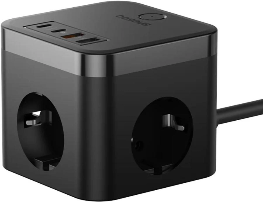 Удлинитель Baseus E00066400117-00 PowerCombo Cube Power Strip 3AC+2U+2C 30W 1.5m EU Cluster Black (BPS30-3E)