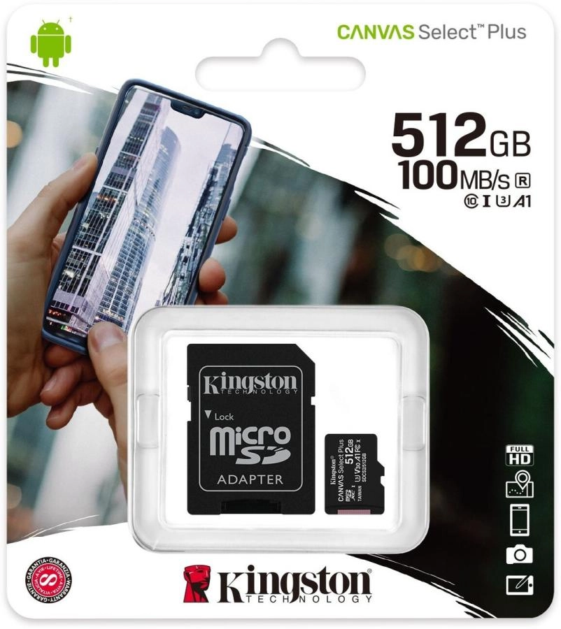 Карта памяти Kingston Canvas Select Plus 512GB с адаптером (SDCS3/512GB)