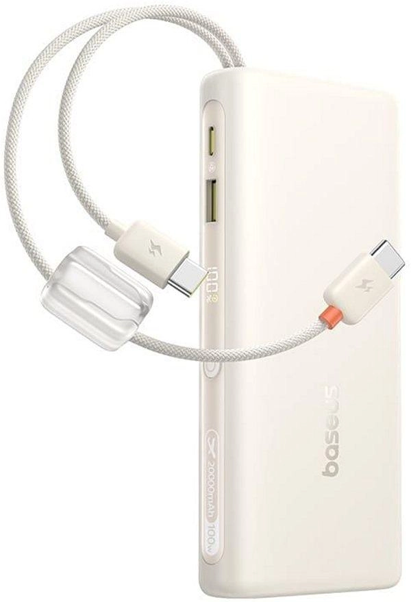 Портативное зарядное устройство Baseus E0028N EnerFill FC41 Digital Display Power Bank with Dual Built-in USB-C Cables 20000mAh 100W Starlight Off-White (E0028N04)