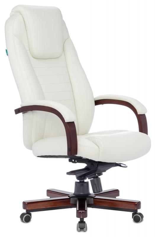 Кресло д/руководителя Бюрократ T-9923WALNUT нат. кожа, слоновая кость, крестов. металл/дерево