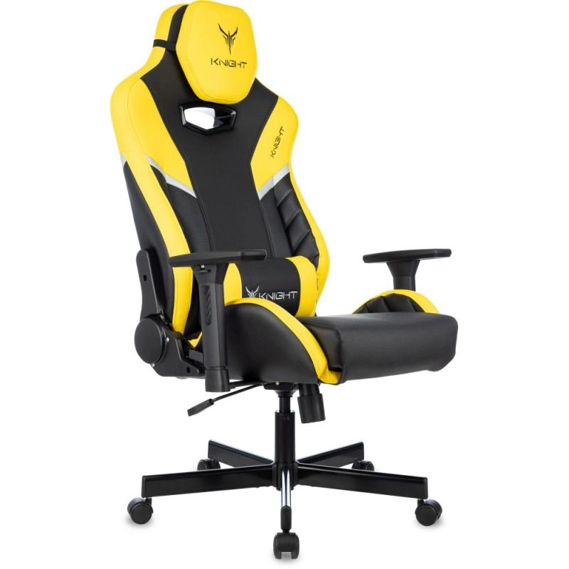 Кресло игровое Бюрократ Knight Thunder 5X экокожа, черный/желтый, крестов. металл