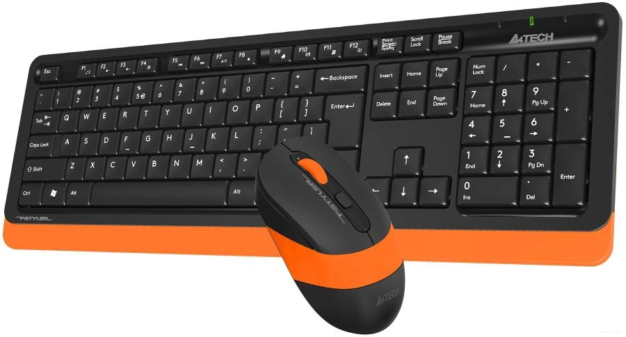 Комплект клавиатура и мышь A4Tech Wireless Desktop Fstyler FG1010 (черный/оранжевый)