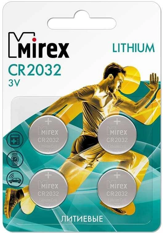 Батарейка Mirex CR2032 литиевая блистер 4 шт (23702-CR2032-E4)